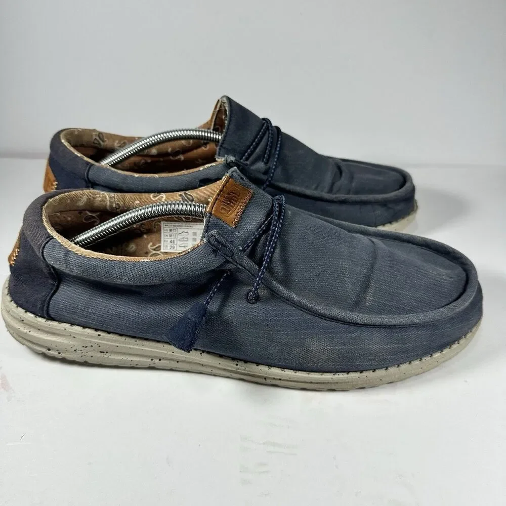 Hey Dude Wally Washed Canvas Navy Blue Men's Shoes Size M13 / EU 46 Loafers